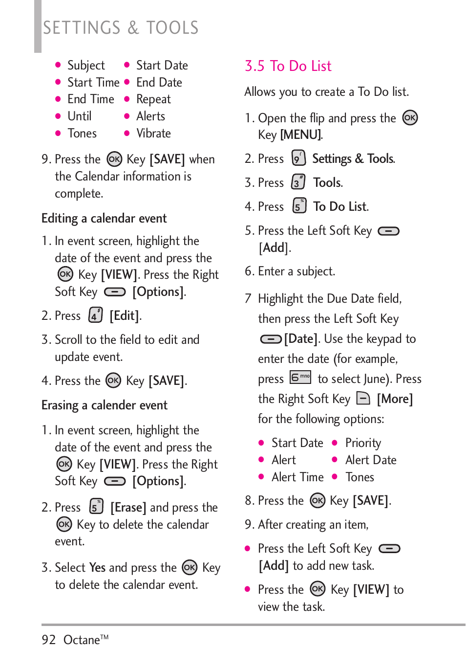 5 to do list, Settings & tools | LG Octane VN530 User Manual | Page 94 / 345