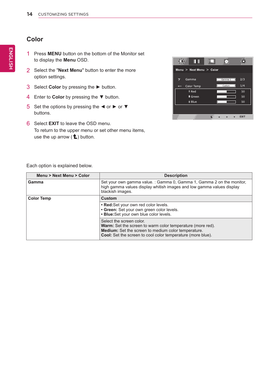 Color | LG 24M45H-B User Manual | Page 14 / 29