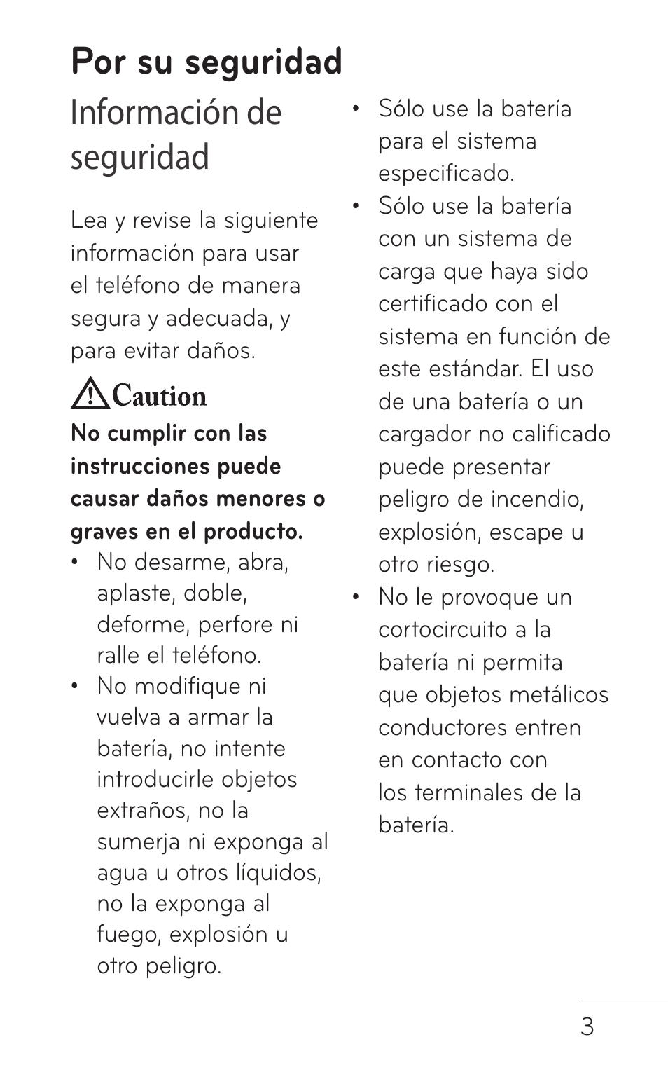 Por su seguridad, Información de seguridad | LG GS505NV User Manual | Page 124 / 253