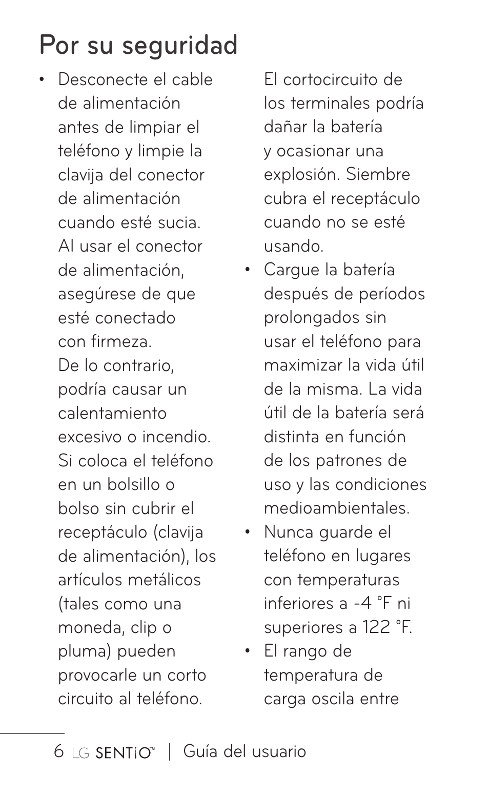 Por su seguridad | LG GS505NV User Manual | Page 127 / 253