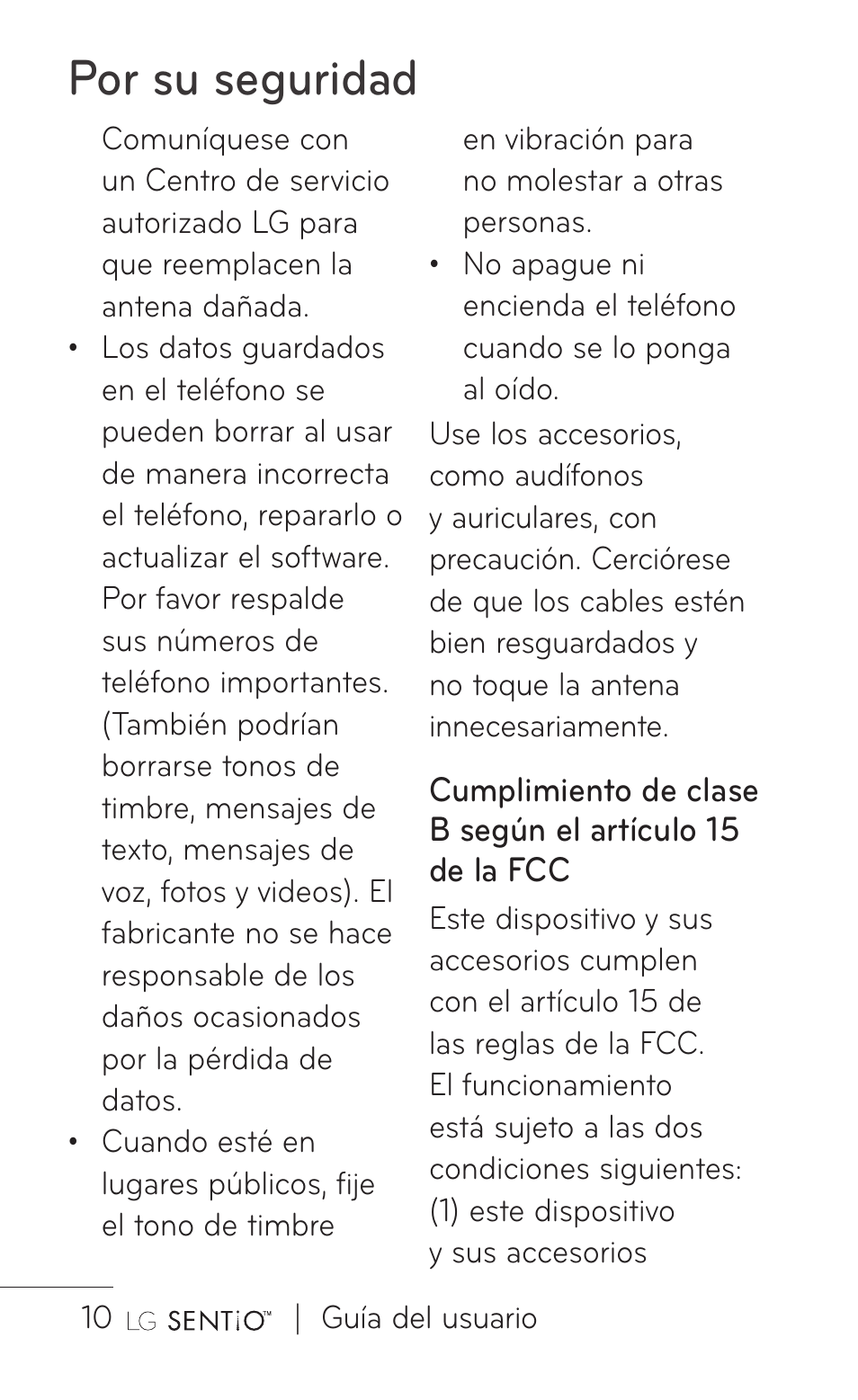 Por su seguridad | LG GS505NV User Manual | Page 131 / 253