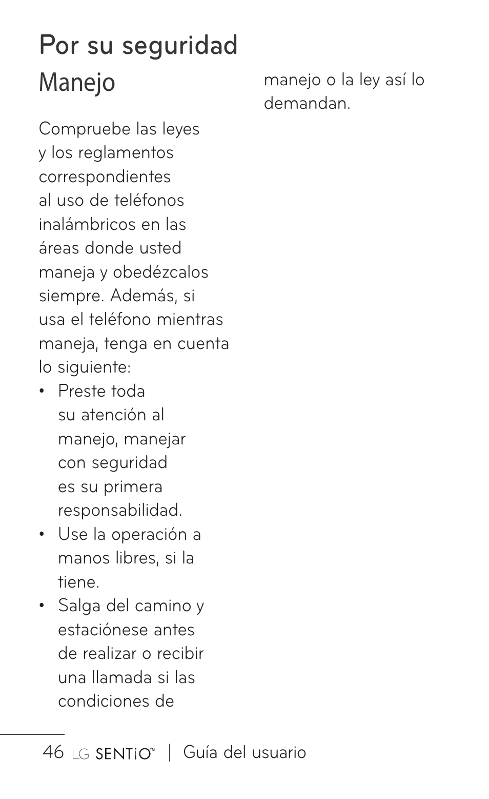 Por su seguridad, Manejo | LG GS505NV User Manual | Page 167 / 253