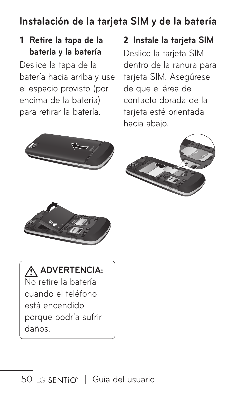 Instalación de la tarjeta sim y de la batería | LG GS505NV User Manual | Page 171 / 253
