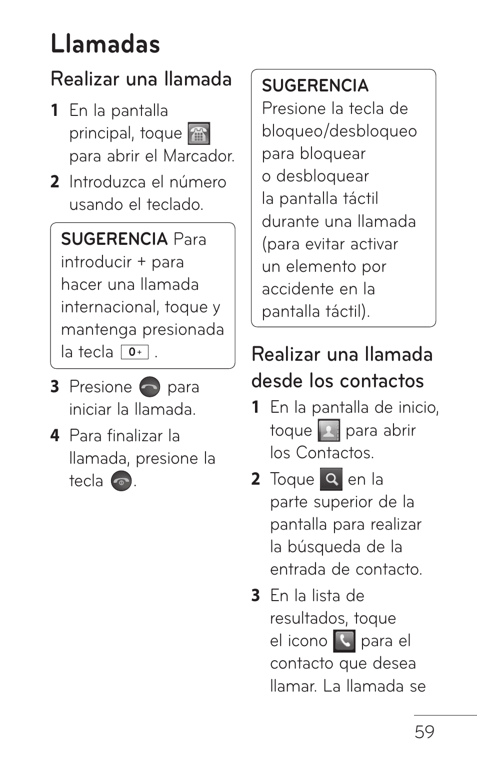 Llamadas, Realizar una llamada, Realizar una llamada desde los contactos | LG GS505NV User Manual | Page 180 / 253