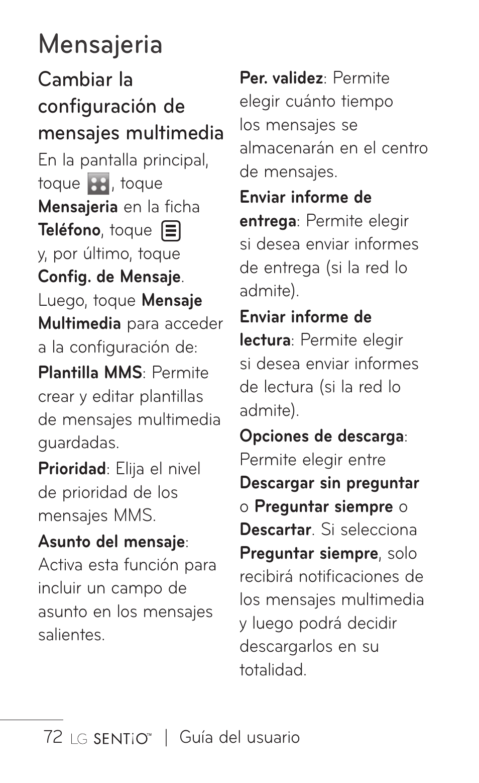 Mensajeria, Cambiar la configuración de mensajes multimedia | LG GS505NV User Manual | Page 193 / 253