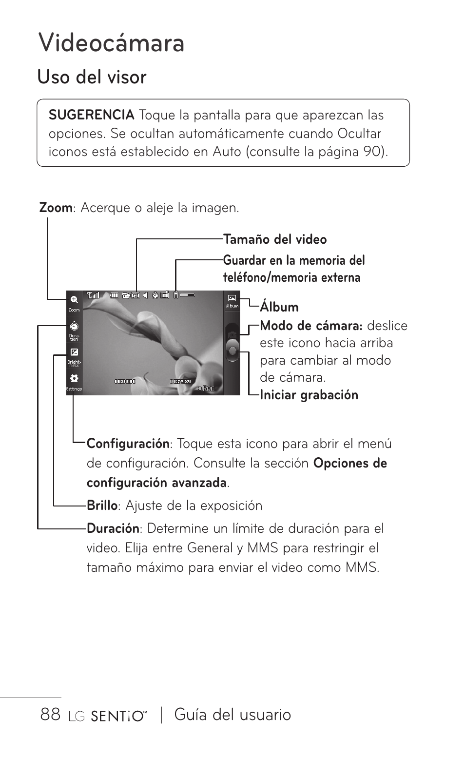 Videocámara, Uso del visor | LG GS505NV User Manual | Page 209 / 253
