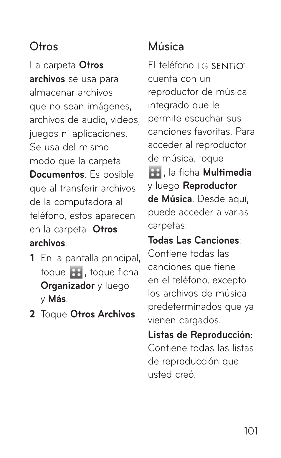 Otros, Música | LG GS505NV User Manual | Page 222 / 253