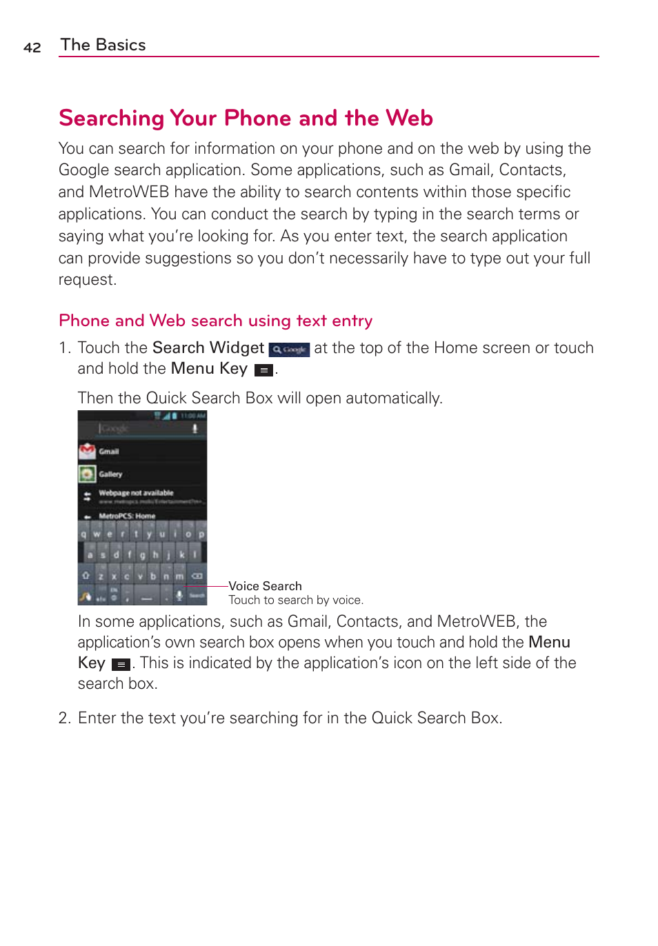 Searching your phone and the web | LG MS770 User Manual | Page 44 / 190
