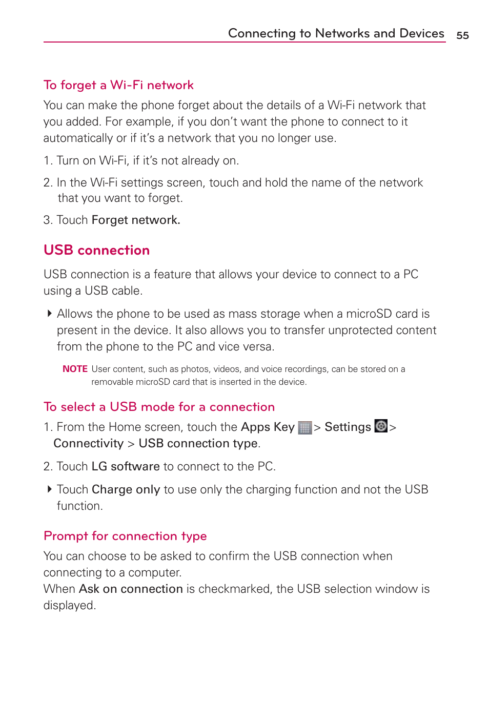 Usb connection | LG MS770 User Manual | Page 57 / 190