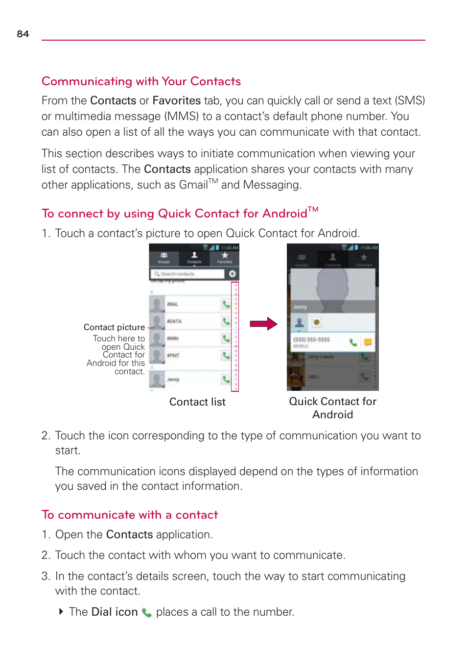 Communicating with your contacts | LG MS770 User Manual | Page 86 / 190
