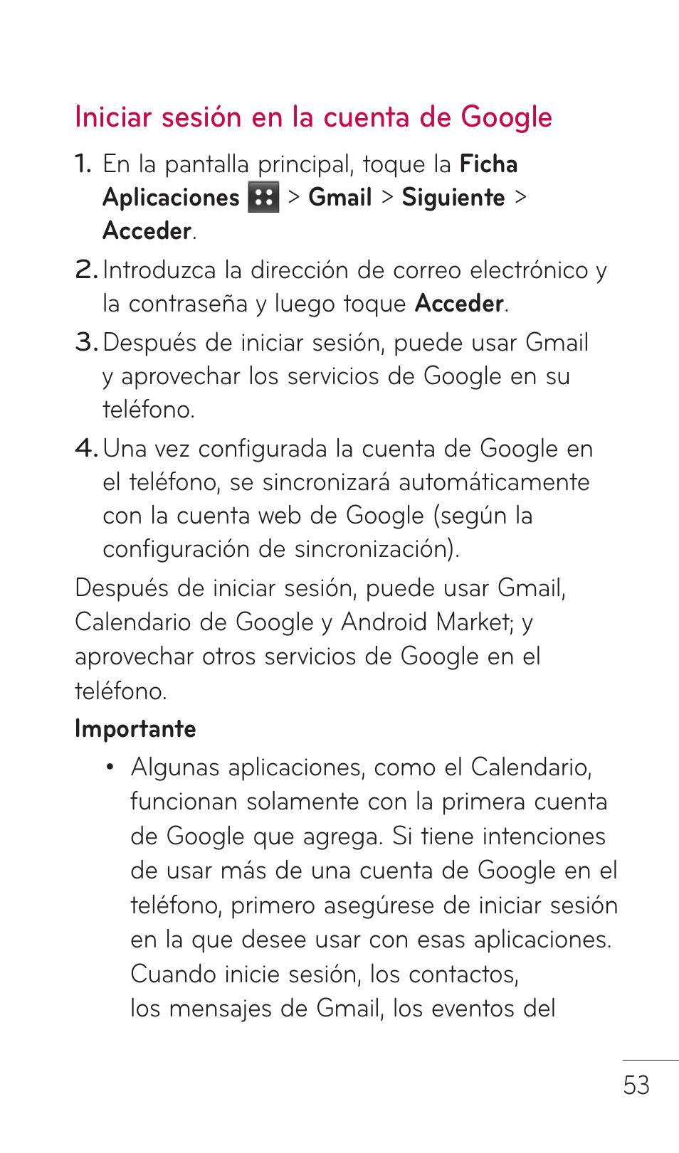 Iniciar sesión en la cuenta de google | LG C729 User Manual | Page 249 / 412