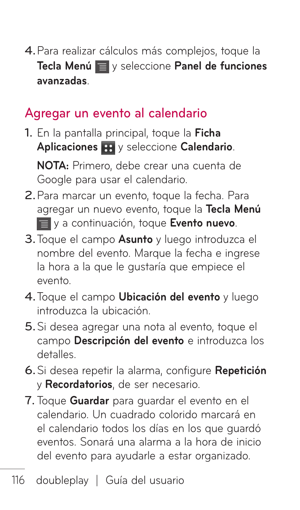 Agregar un evento al calendario | LG C729 User Manual | Page 312 / 412