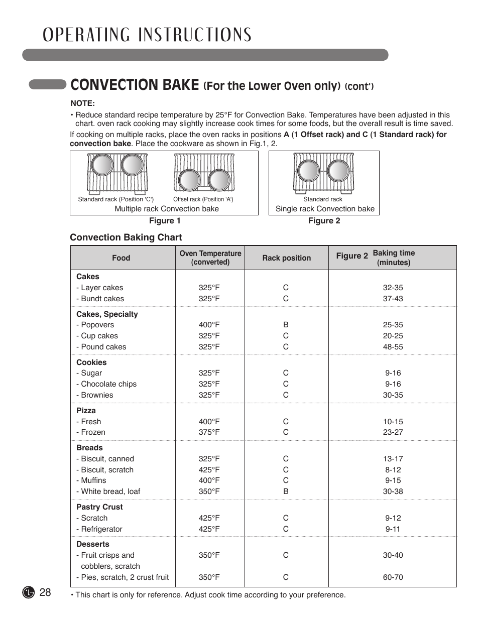 Convection bake, For the lower oven only) | LG LDE3019ST User Manual | Page 28 / 55