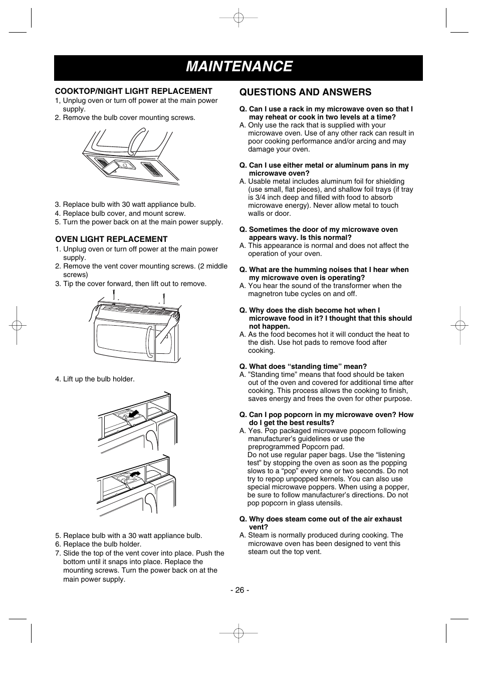 Maintenance, Questions and answers | LG LMV1630ST User Manual | Page 26 / 30