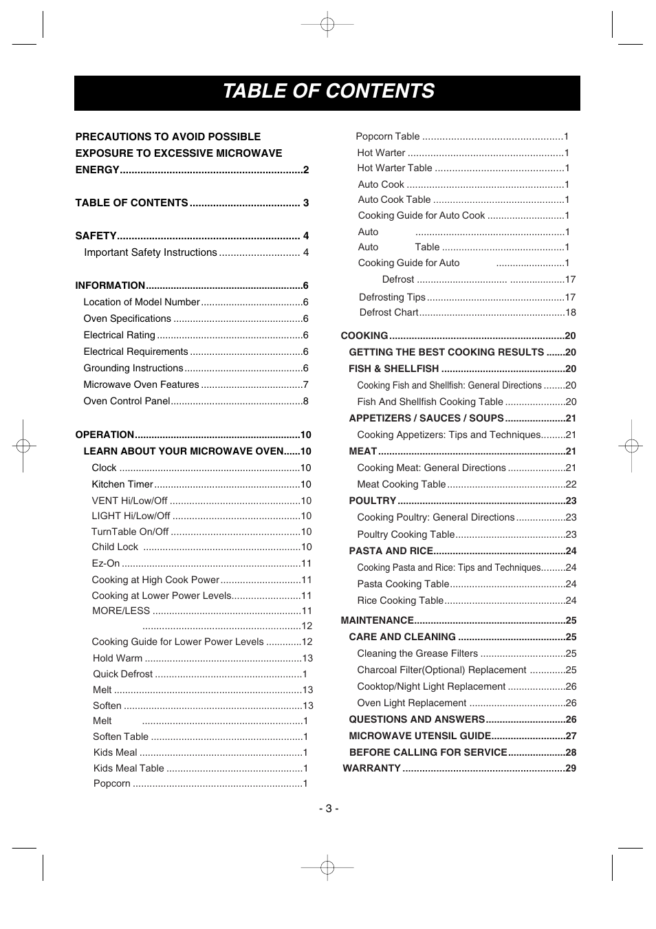 LG LMV1630ST User Manual | Page 3 / 30