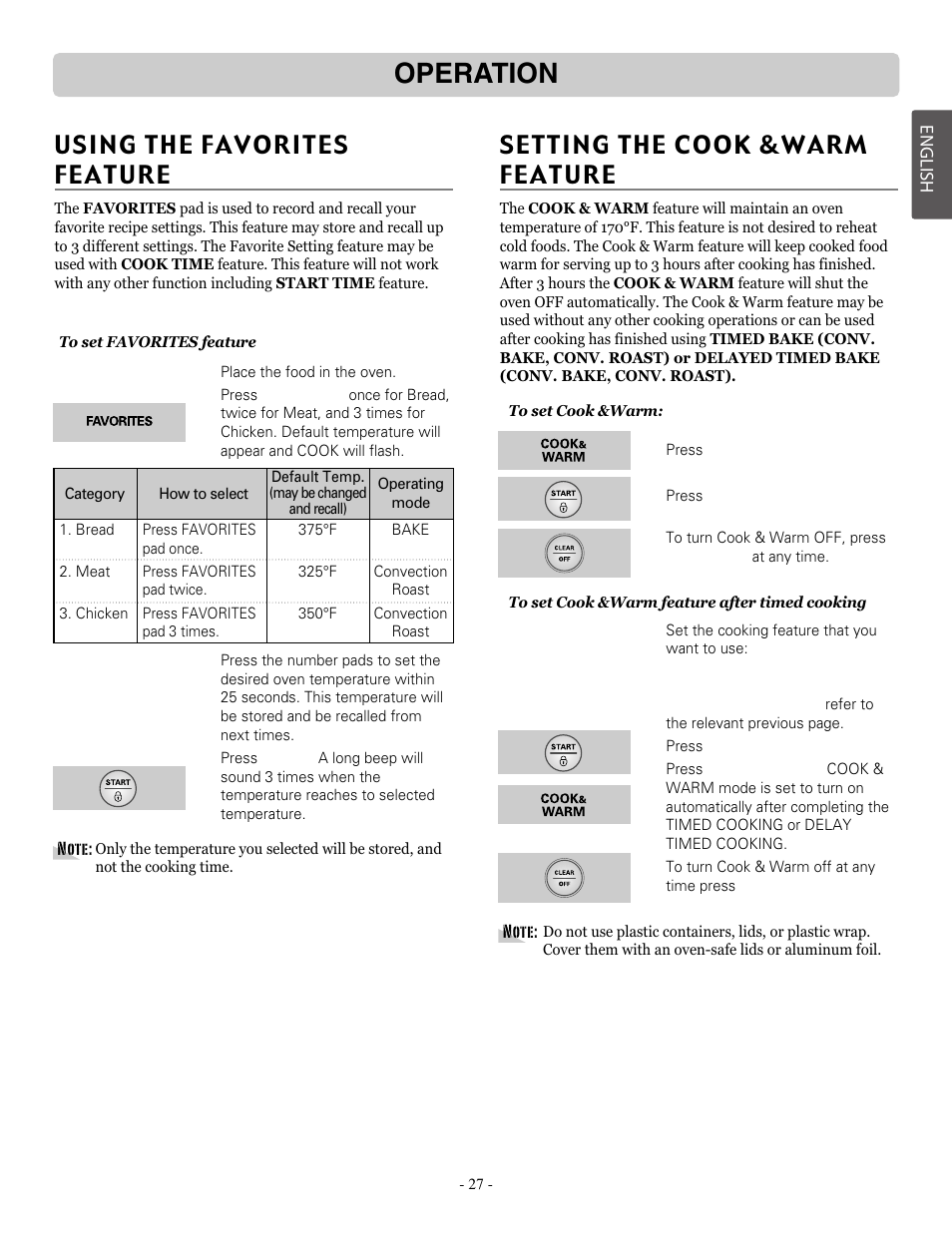 Operation | LG LRE30757ST User Manual | Page 27 / 41