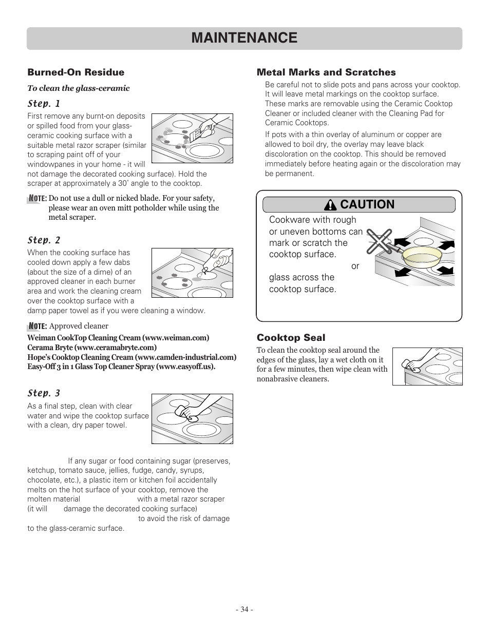 Maintenance, Caution | LG LRE30757ST User Manual | Page 34 / 41