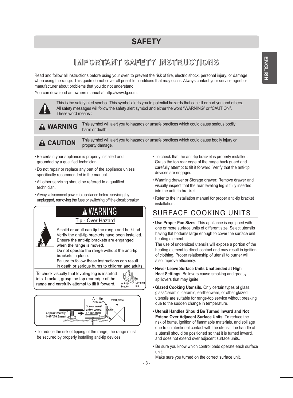LG LRE30453ST User Manual | Page 3 / 76