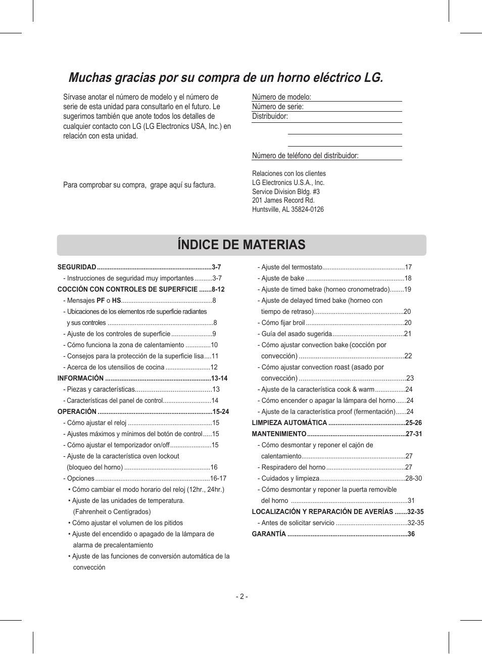 Índice de materias | LG LRE30453ST User Manual | Page 38 / 76