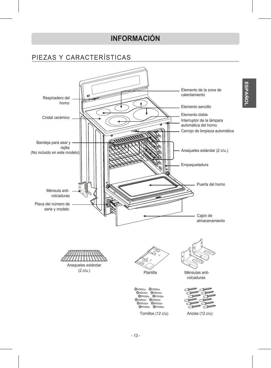 Información, Piezas y características | LG LRE30453ST User Manual | Page 49 / 76
