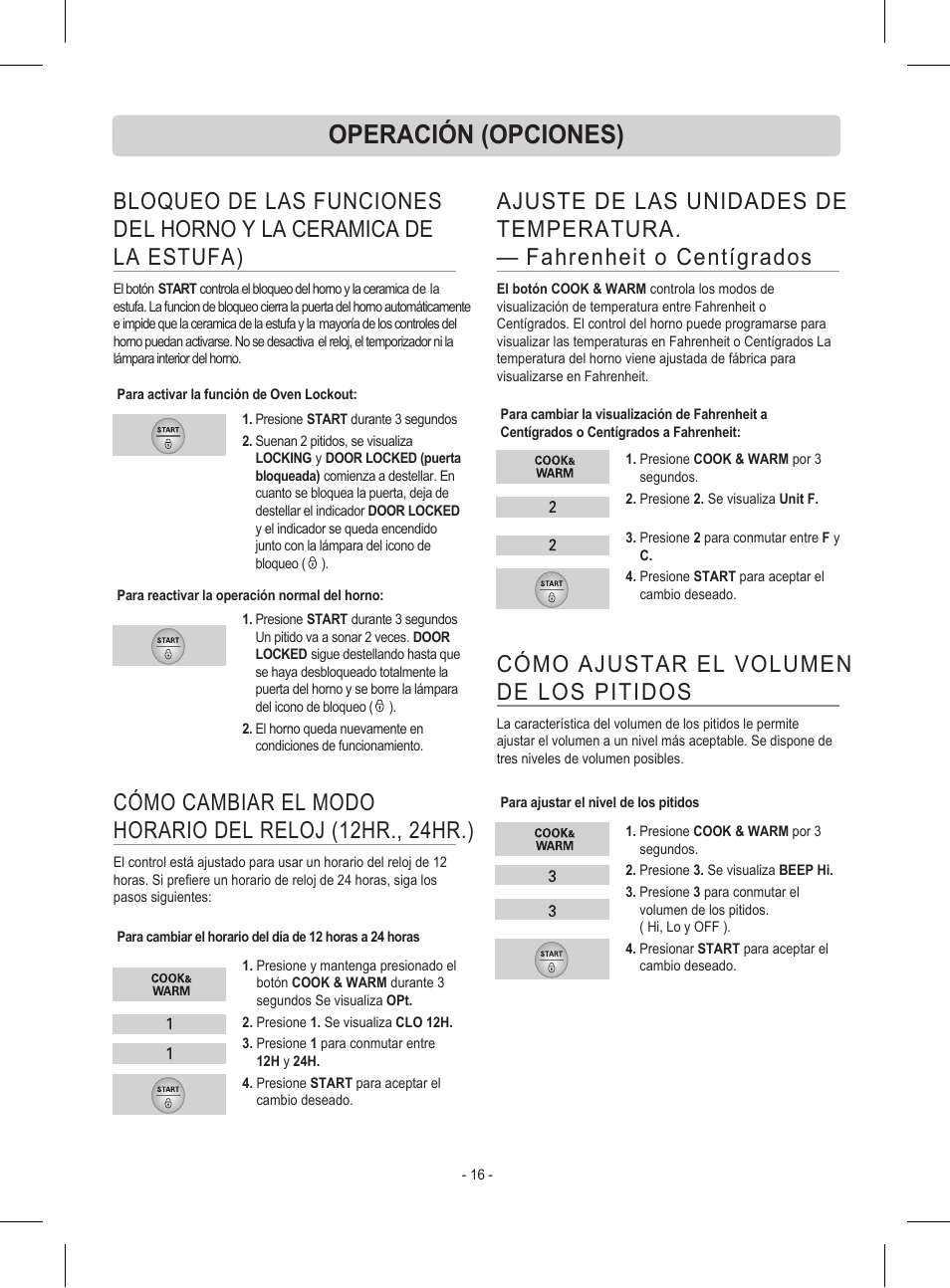 Operación (opciones), Cómo ajustar el volumen de los pitidos | LG LRE30453ST User Manual | Page 52 / 76