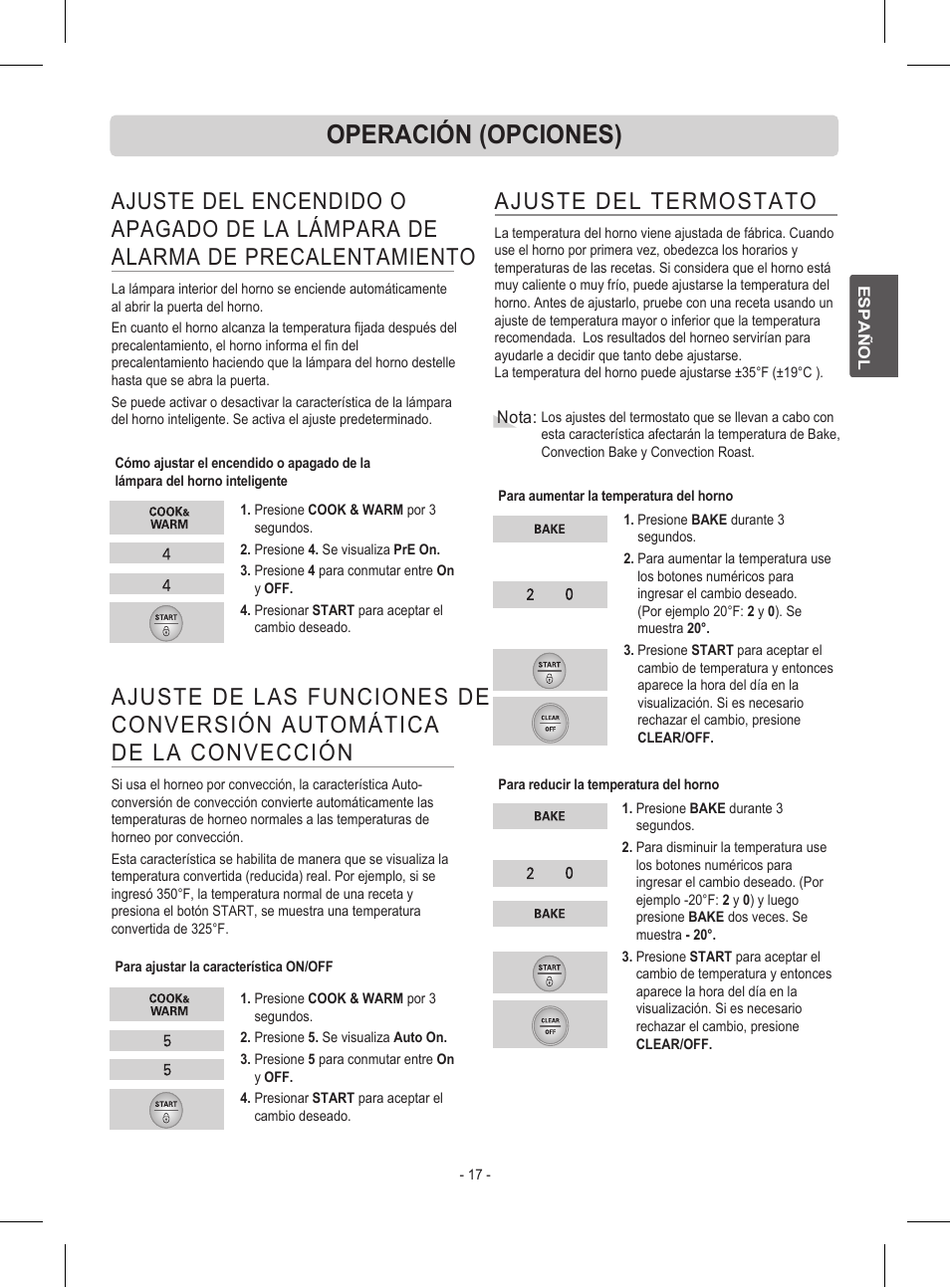 Operación (opciones), Ajuste del termostato | LG LRE30453ST User Manual | Page 53 / 76