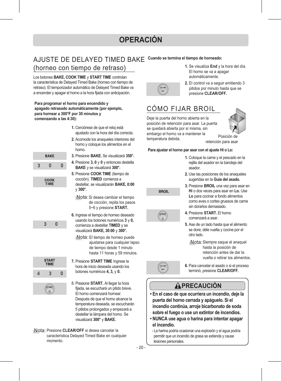 Operación, Cómo fijar broil, Precaución | LG LRE30453ST User Manual | Page 56 / 76