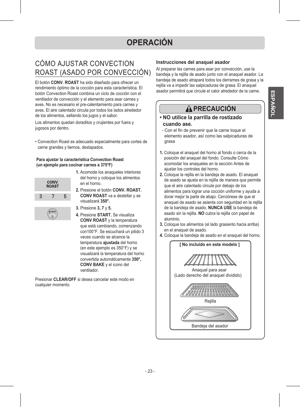 Operación, Precaución | LG LRE30453ST User Manual | Page 59 / 76