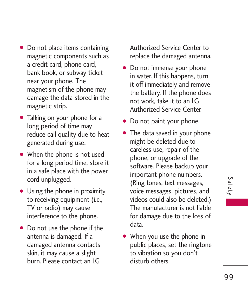Do not paint your phone | LG MN270 User Manual | Page 101 / 273