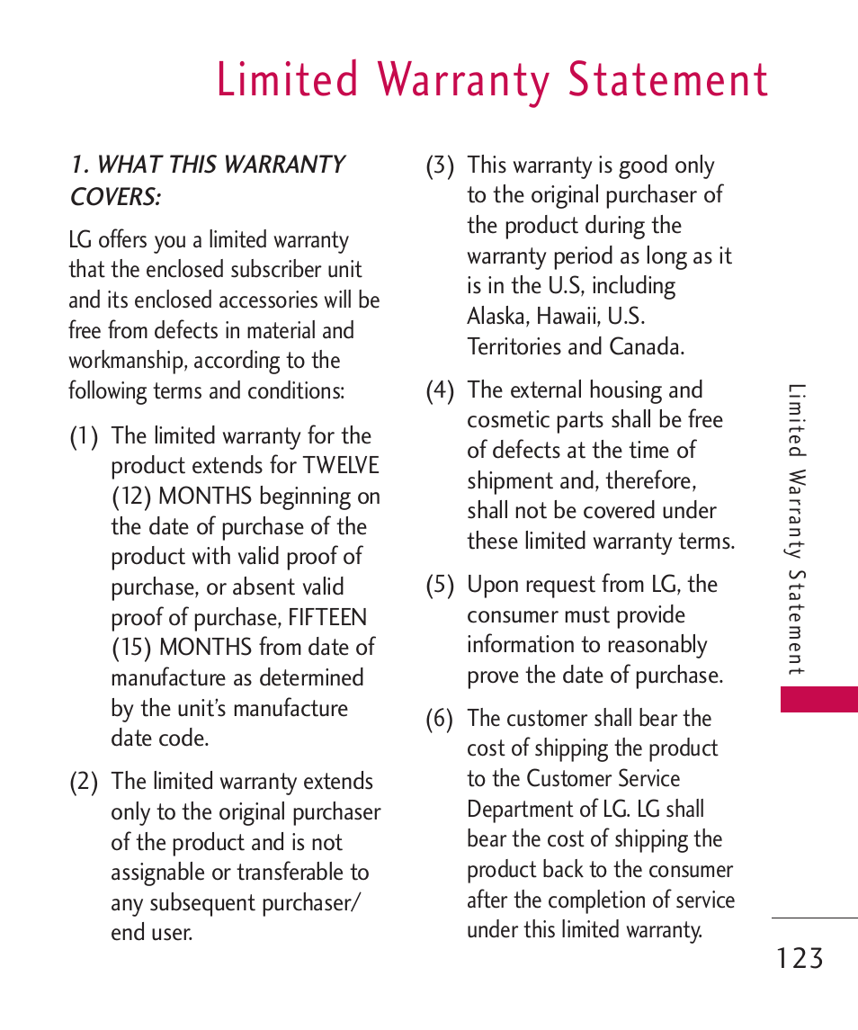 Limited warranty statement, Limited warranty statement | LG MN270 User Manual | Page 125 / 273