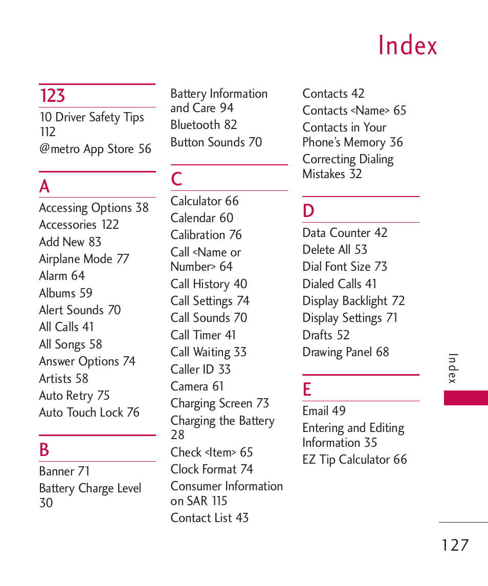 Index | LG MN270 User Manual | Page 129 / 273