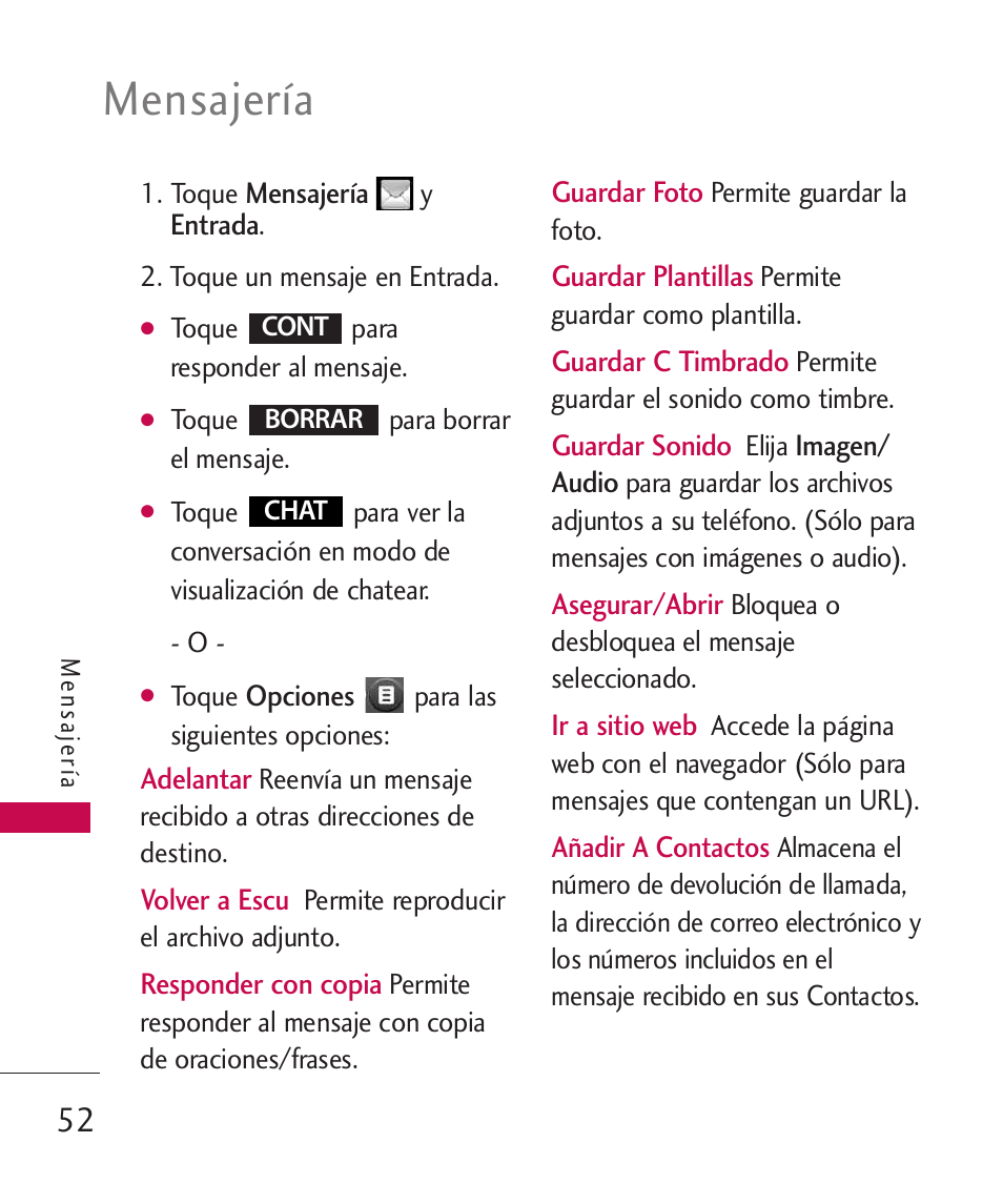 Mensajería | LG MN270 User Manual | Page 186 / 273