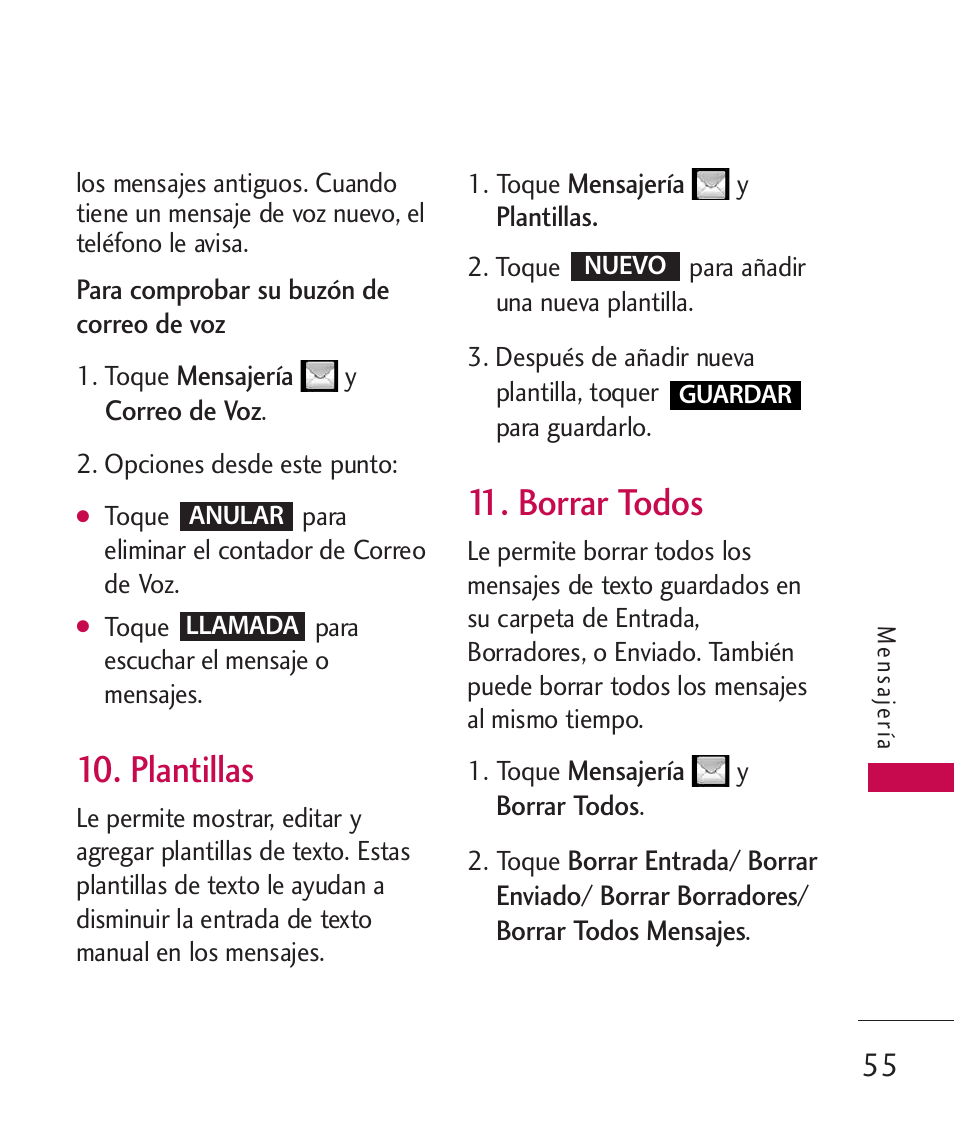 Plantillas, Borrar todos | LG MN270 User Manual | Page 189 / 273