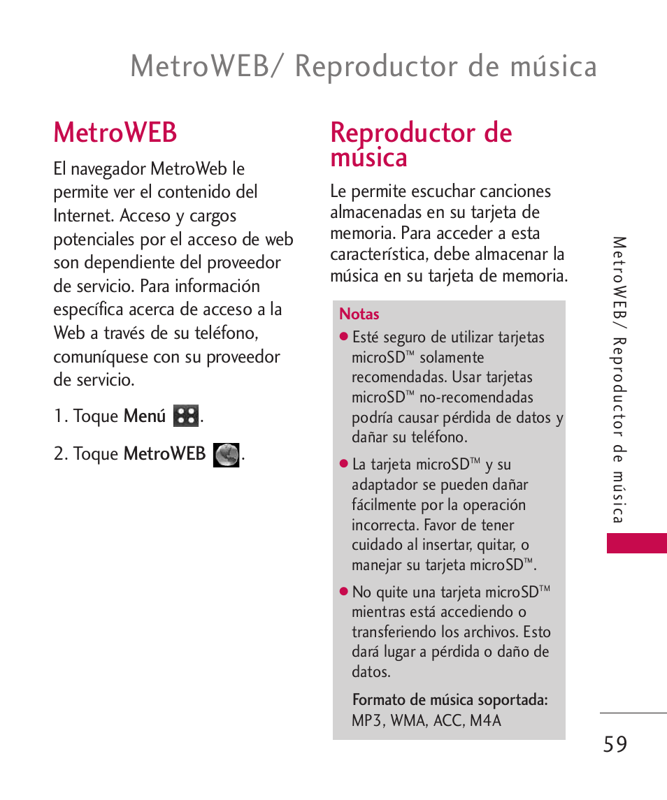 Metroweb, Reproductor de música, Metroweb/ reproductor de música | LG MN270 User Manual | Page 193 / 273
