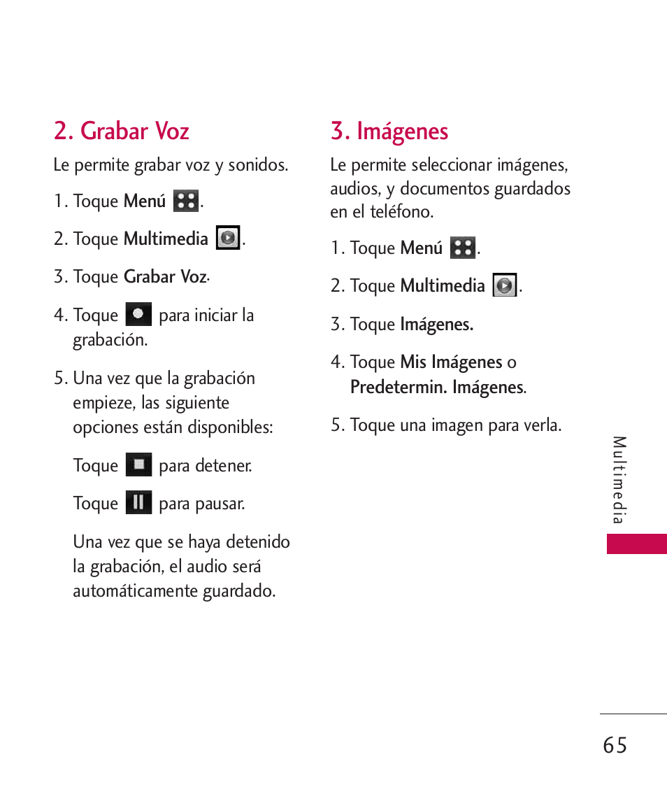 Grabar voz, Imágenes | LG MN270 User Manual | Page 199 / 273