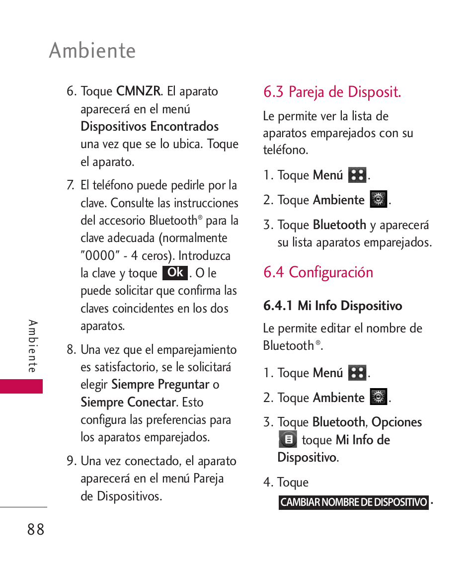 3 pareja de disposit, 4 configuración, 1 mi info dispositivo | Ambiente | LG MN270 User Manual | Page 222 / 273
