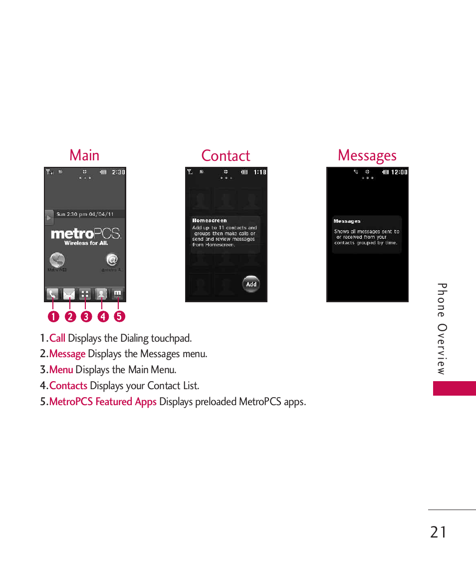 Main messages contact | LG MN270 User Manual | Page 23 / 273