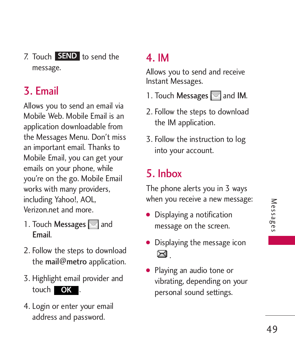 Email, Inbox | LG MN270 User Manual | Page 51 / 273
