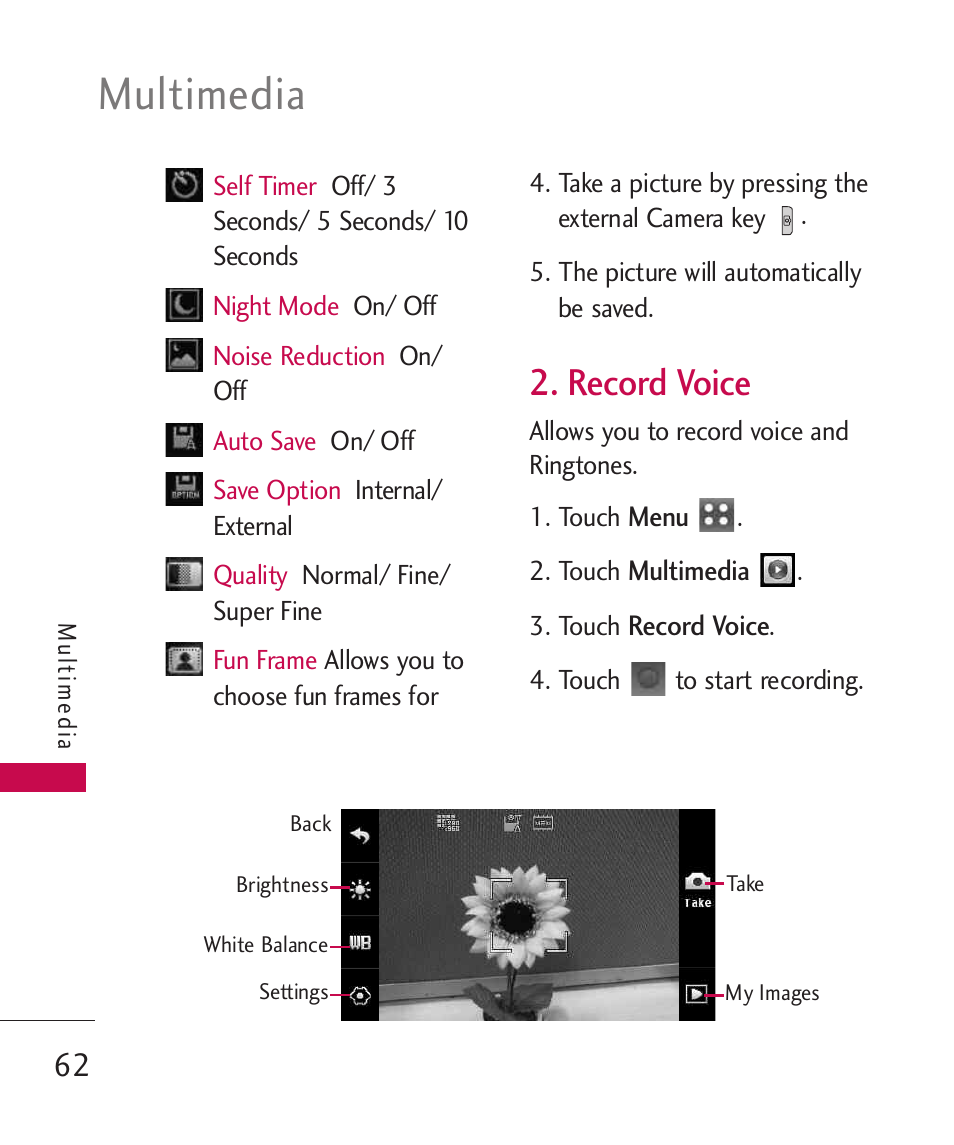 Record voice, Multimedia | LG MN270 User Manual | Page 64 / 273