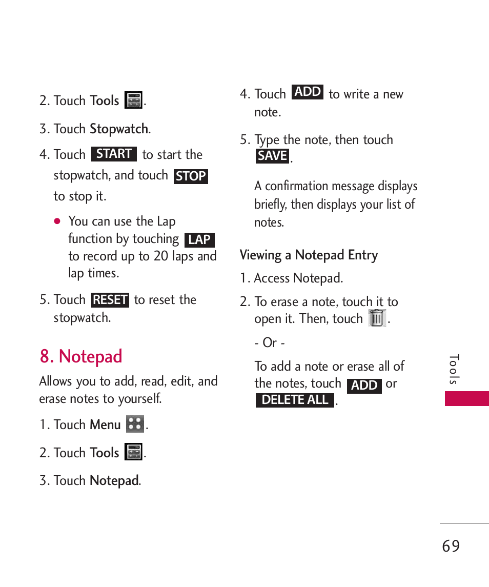 Notepad | LG MN270 User Manual | Page 71 / 273
