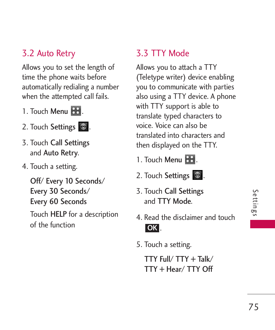 2 auto retry, 3 tty mode | LG MN270 User Manual | Page 77 / 273