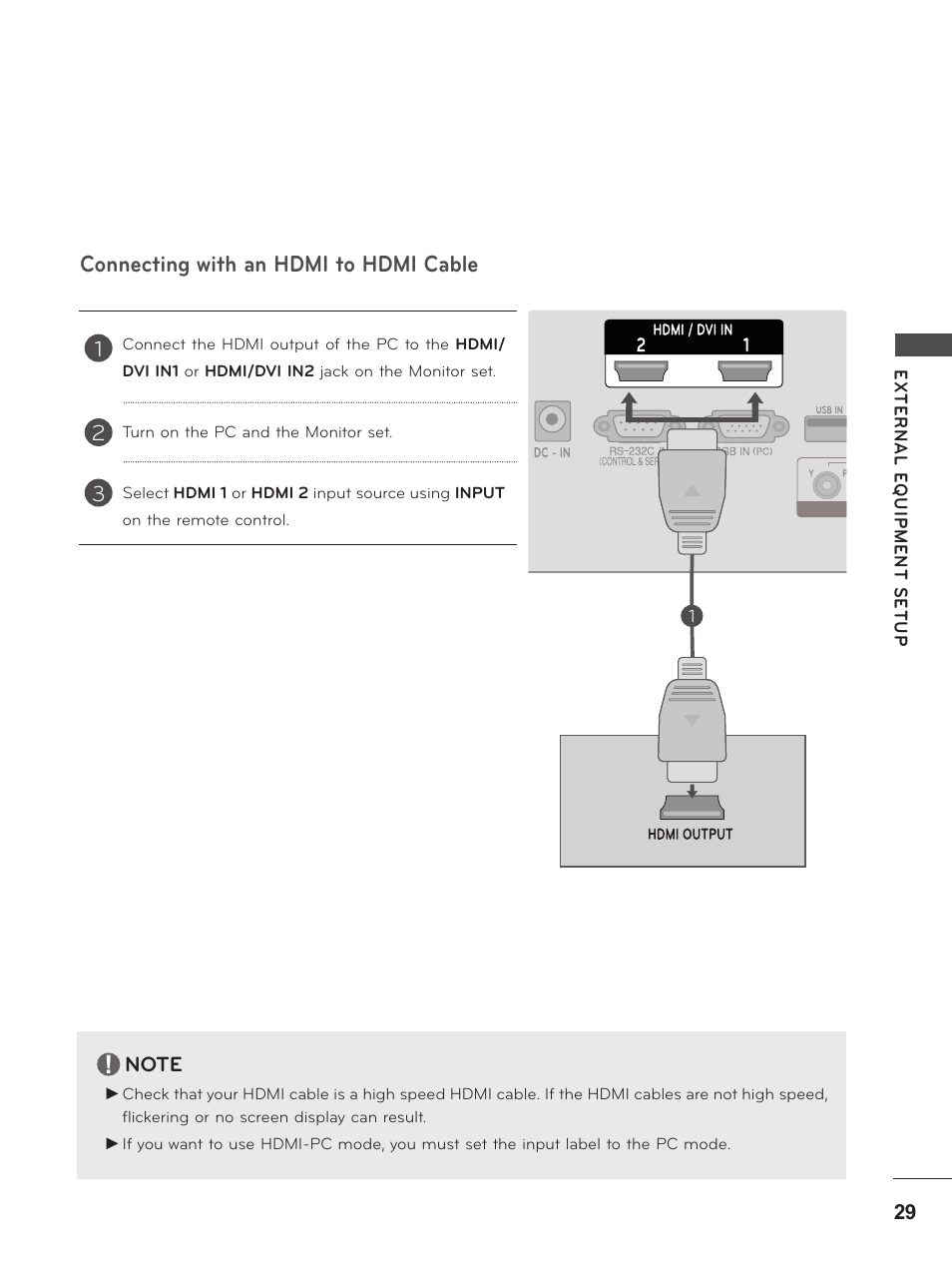 Connecting with an hdmi to hdmi cable | LG M2380D-PU User Manual | Page 29 / 126