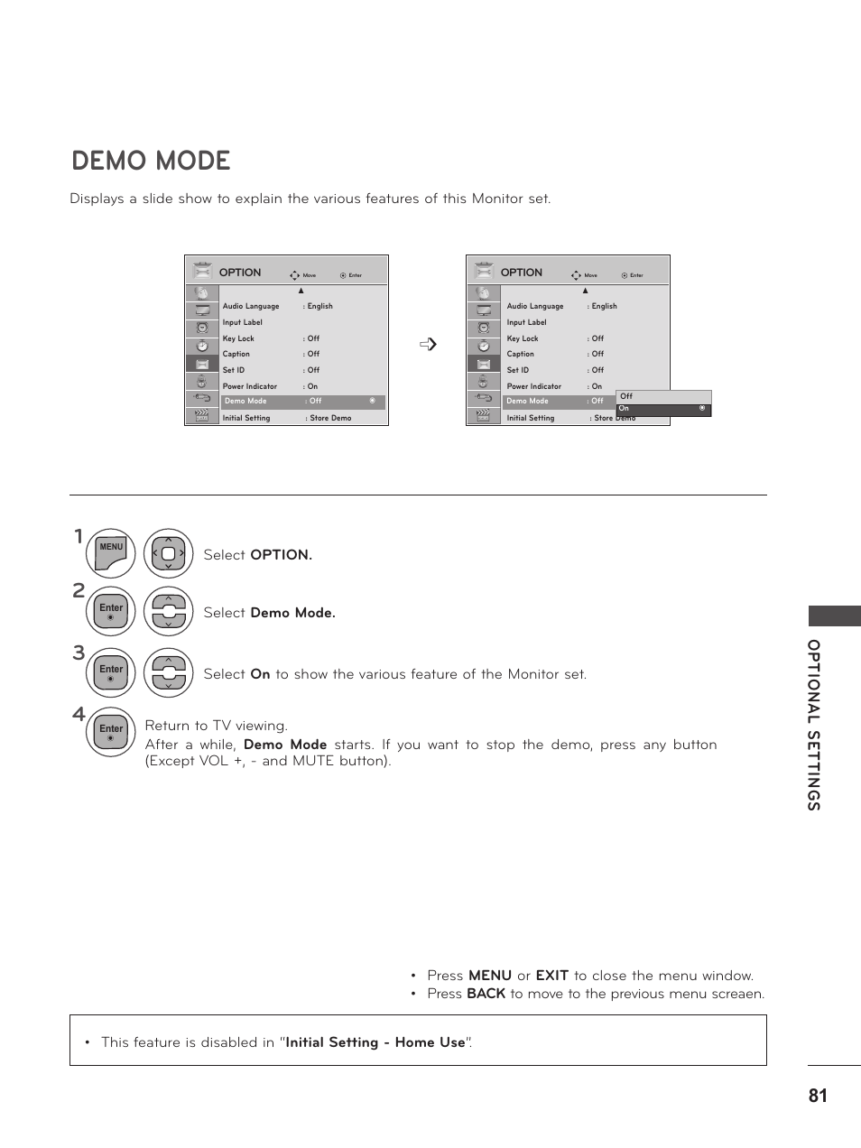 Demo mode | LG M2380D-PU User Manual | Page 81 / 126