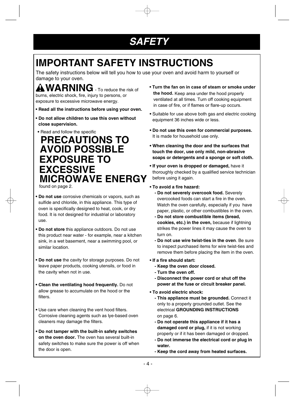 Warning, Important safety instructions, Safety | LG LMV1680ST User Manual | Page 4 / 32