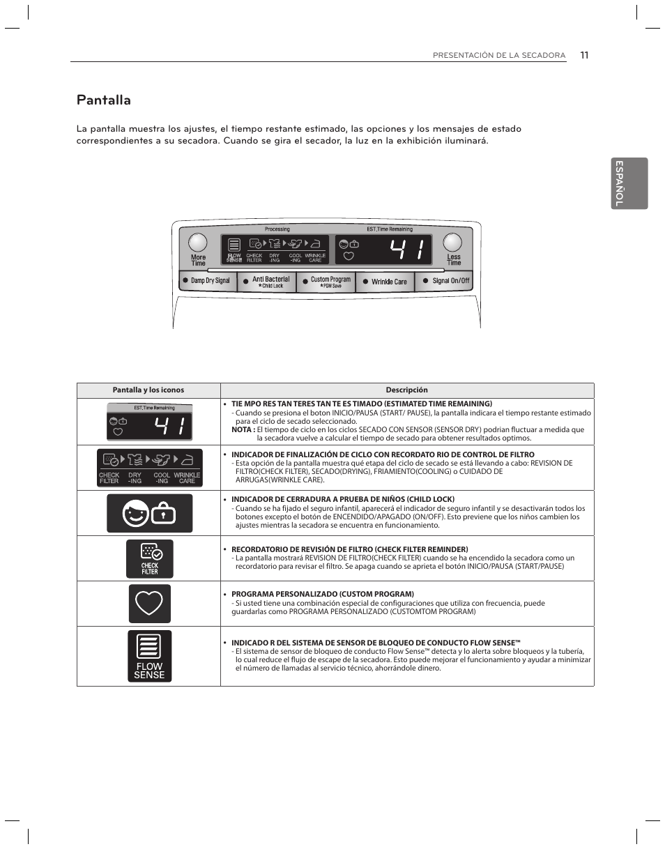 Pantalla | LG DLG3051W User Manual | Page 53 / 84