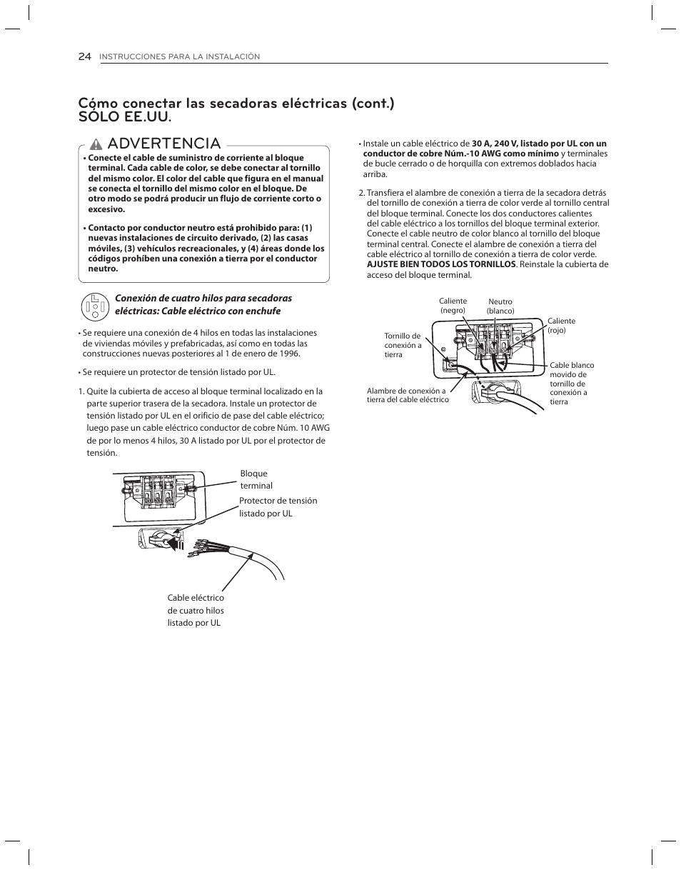 Advertencia | LG DLG3051W User Manual | Page 66 / 84