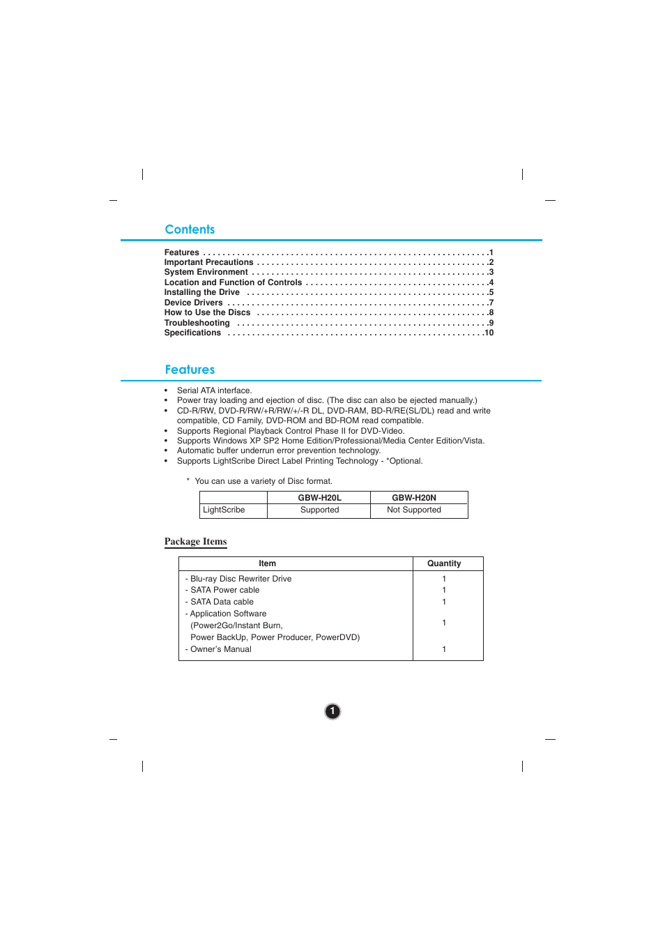 Contents features | LG GBW-H20L User Manual | Page 4 / 15