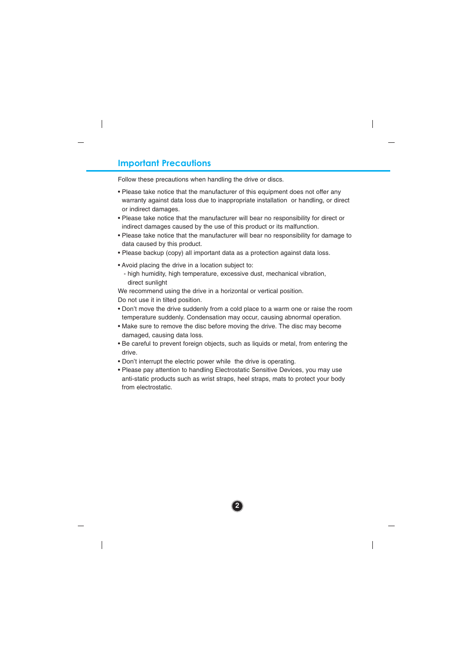 Important precautions | LG GBW-H20L User Manual | Page 5 / 15