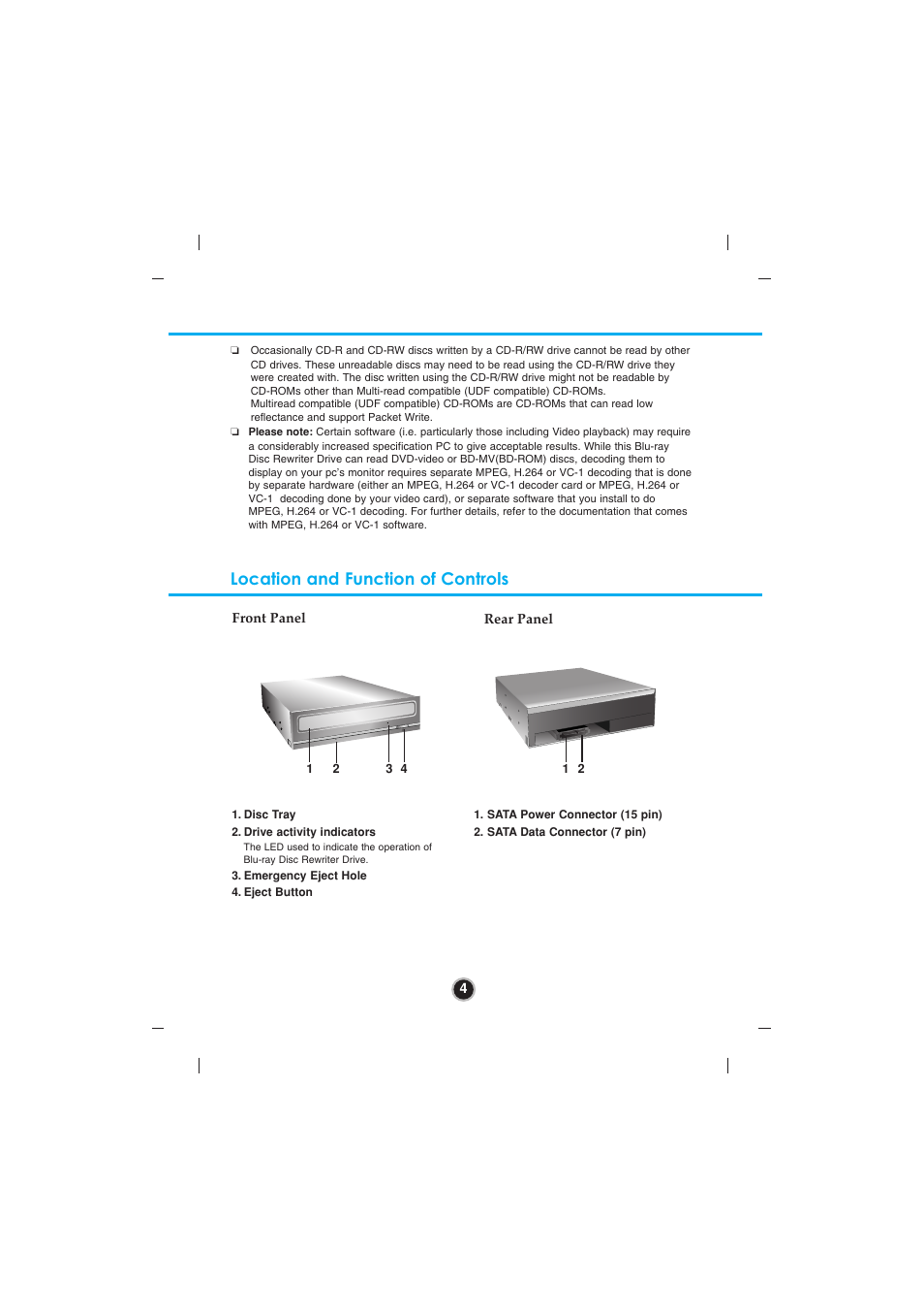 Location and function of controls | LG GBW-H20L User Manual | Page 7 / 15