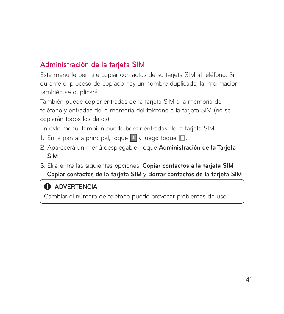 Administración de la tarjeta sim | LG LG306G User Manual | Page 129 / 186
